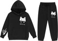 Girls Fashion Sweatsuits Cute Cat Print Tracksuit Set - Cozy Two-Piece