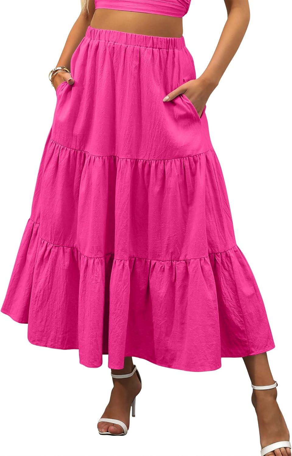 ANRABESS Womens Summer Boho Flowy Swing Maxi Skirt for Beach