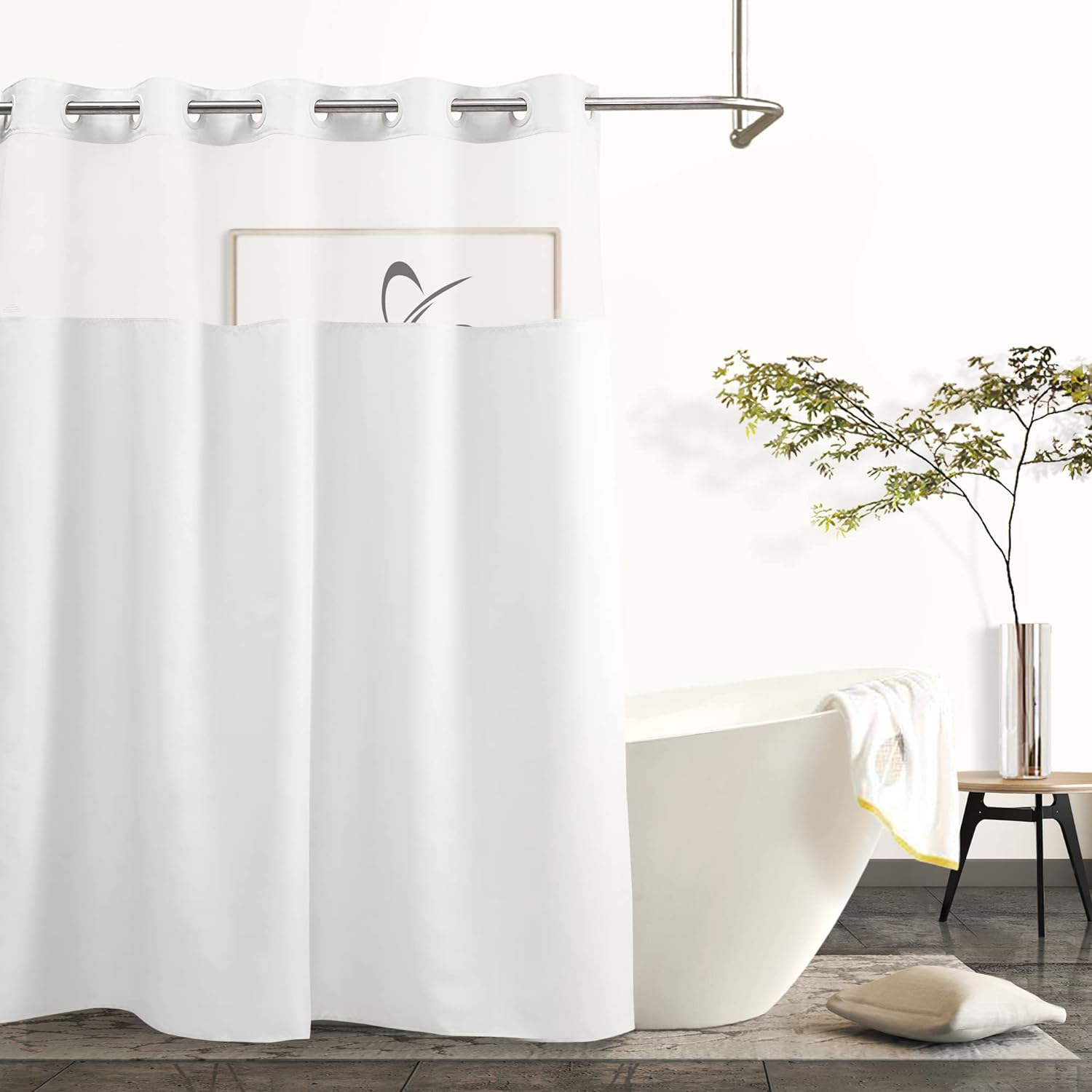 Hotel Grade Snap-In Shower Curtain - Easy Install, Elegant White - 71x74