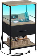 WLIVE LED Nightstand with Charger Station and Adjustable Shelves