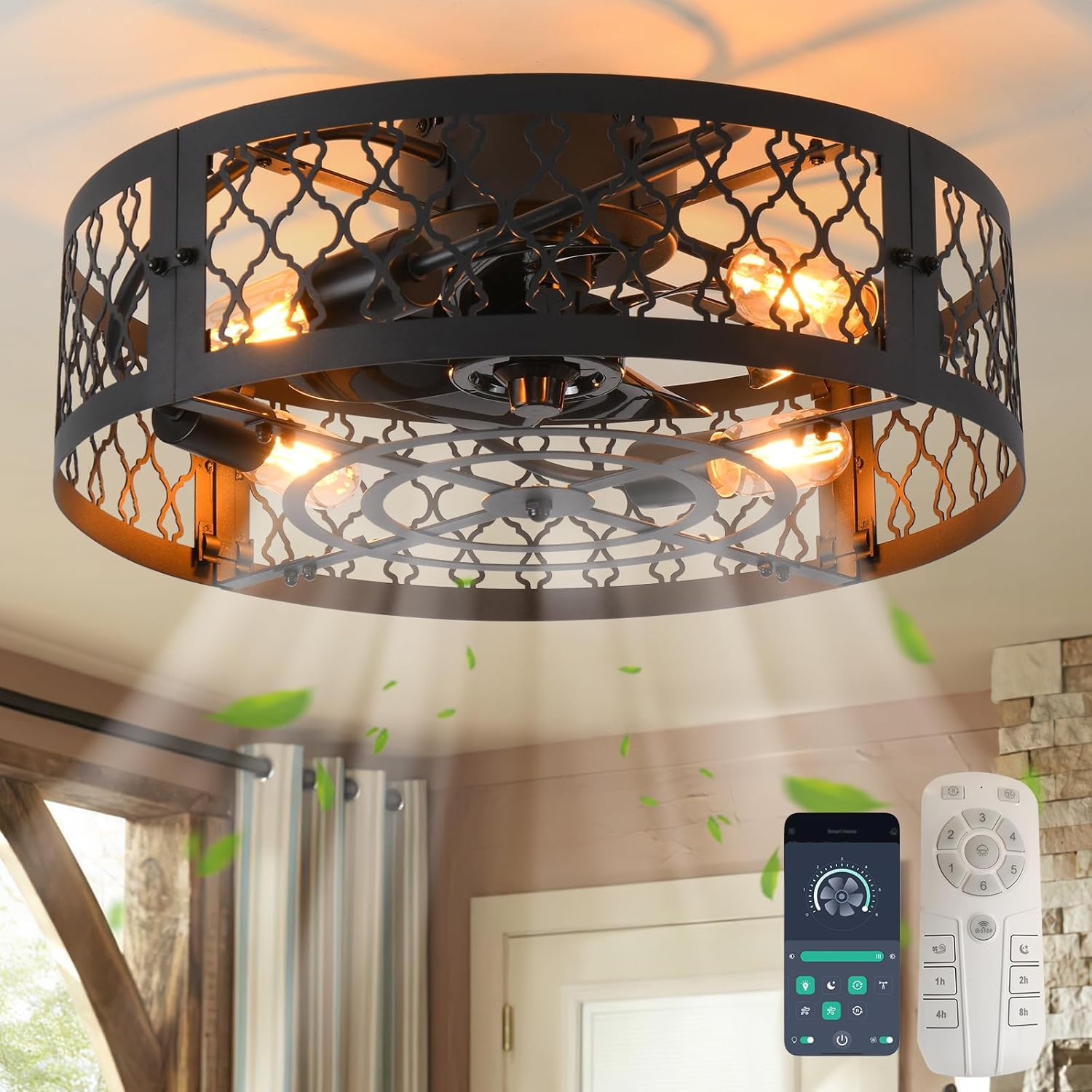 Garwarm 20in Caged Ceiling Fan with Light for Home Spaces