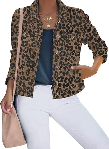 Luvamia Women's Basic Button Down Stretch Fitted Denim Jacket