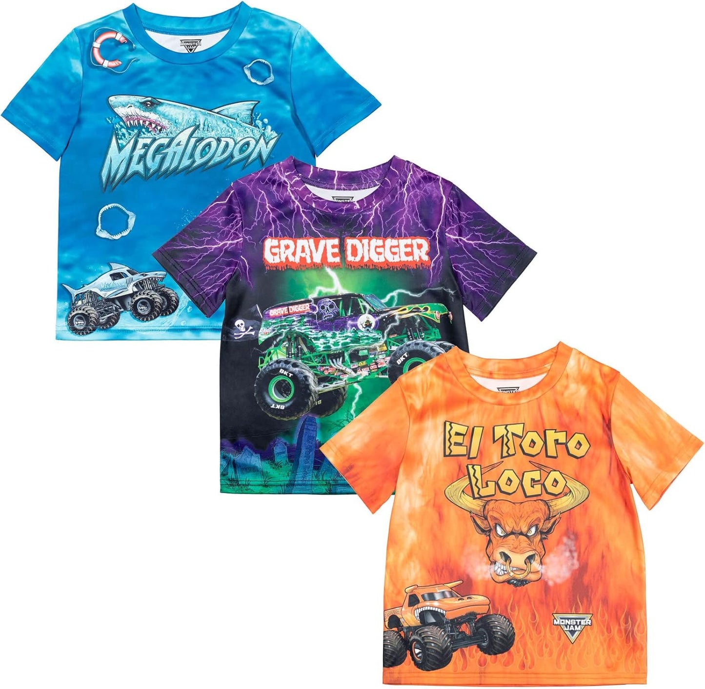 Monster Jam T-Shirts 3 Pack for Toddlers and Big Kids