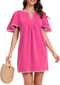 Women's Flutter Sleeve A-Line Mini Dress - Contrast Trim V Neck