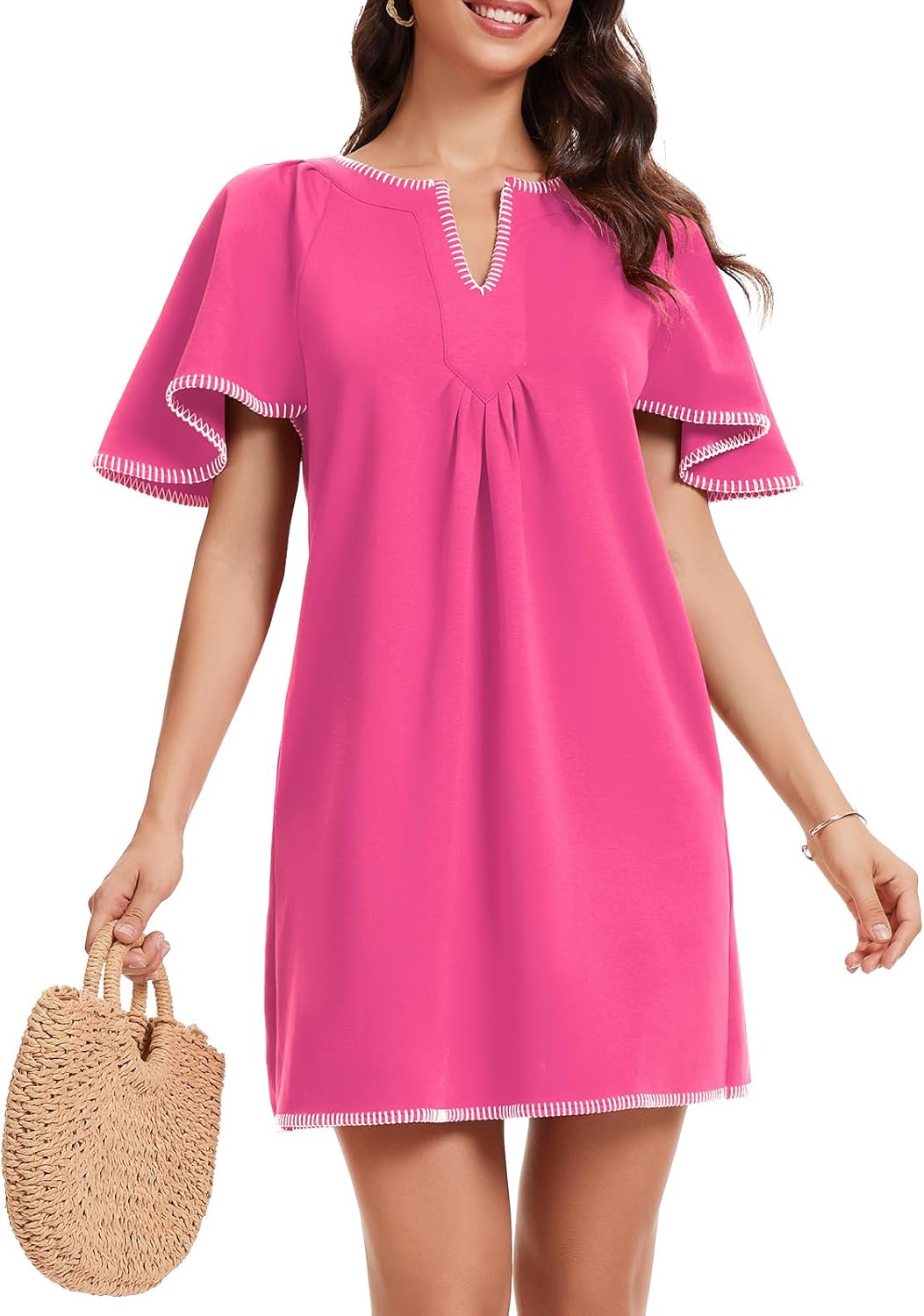 HOULENGS Women's Summer Flutter Short Sleeve Mini Dress