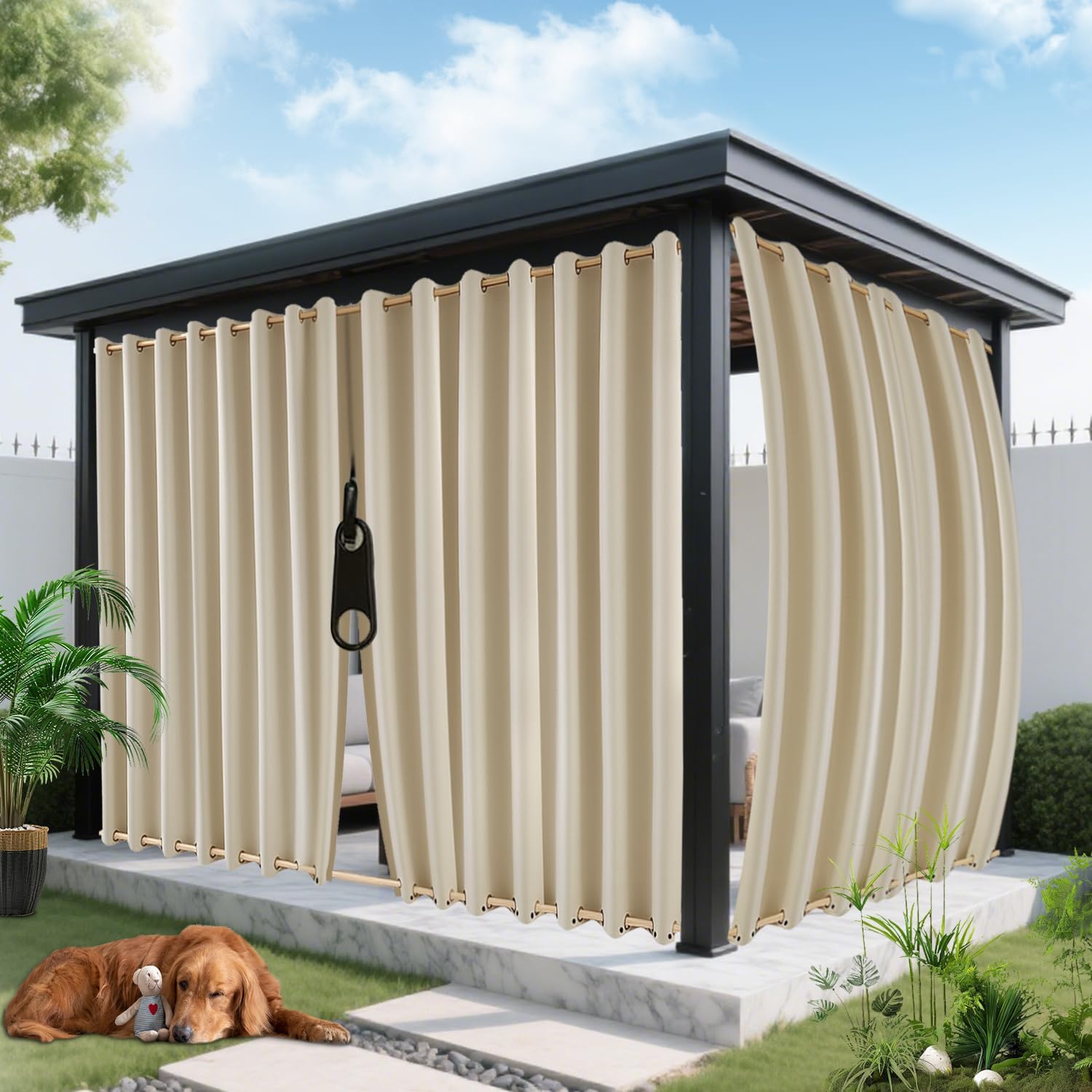 Outdoor Curtains for Patio Waterproof with Zipper Design