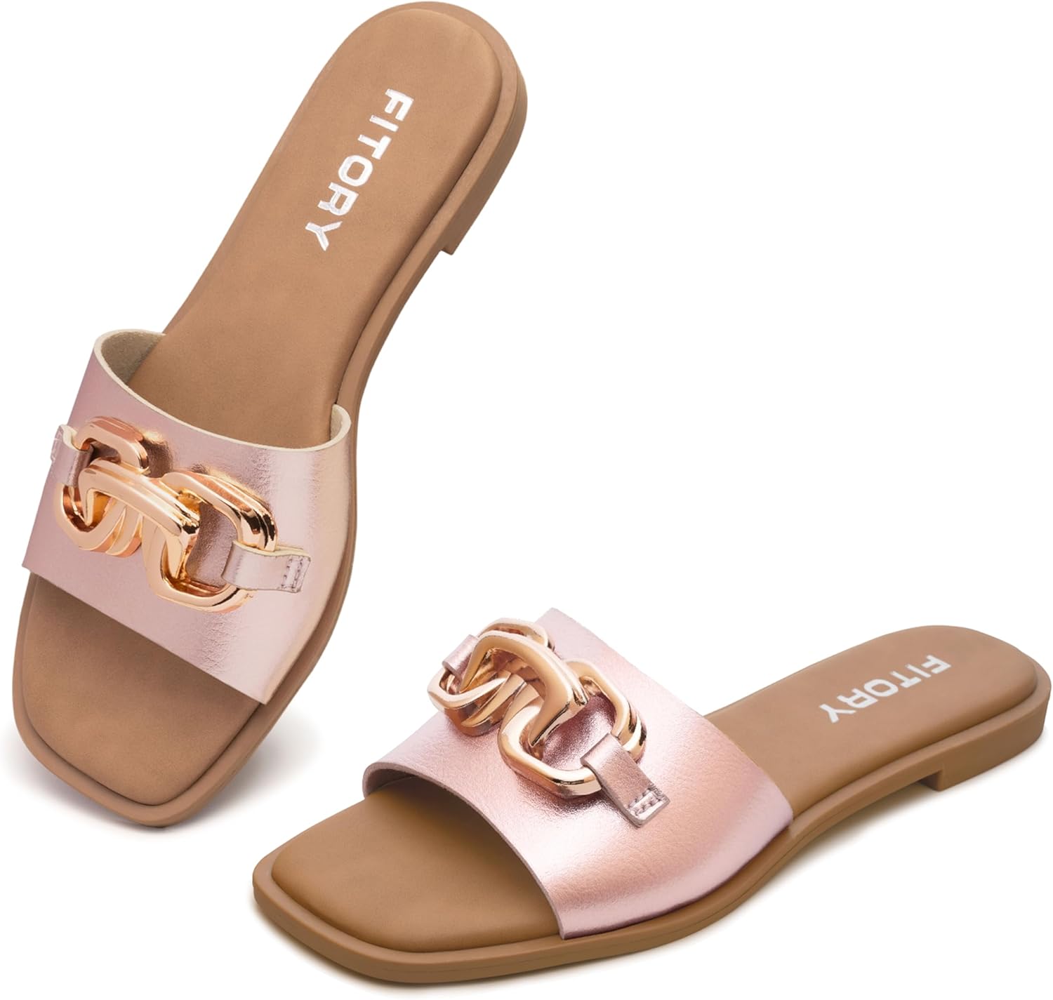 FITORY Women's Flat Sandals with Soft Leather for Summer Fun