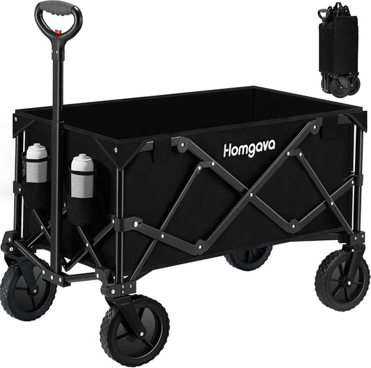 150L Heavy Duty Collapsible Wagon - All Terrain Wheels - Camping Sports Shopping - Black