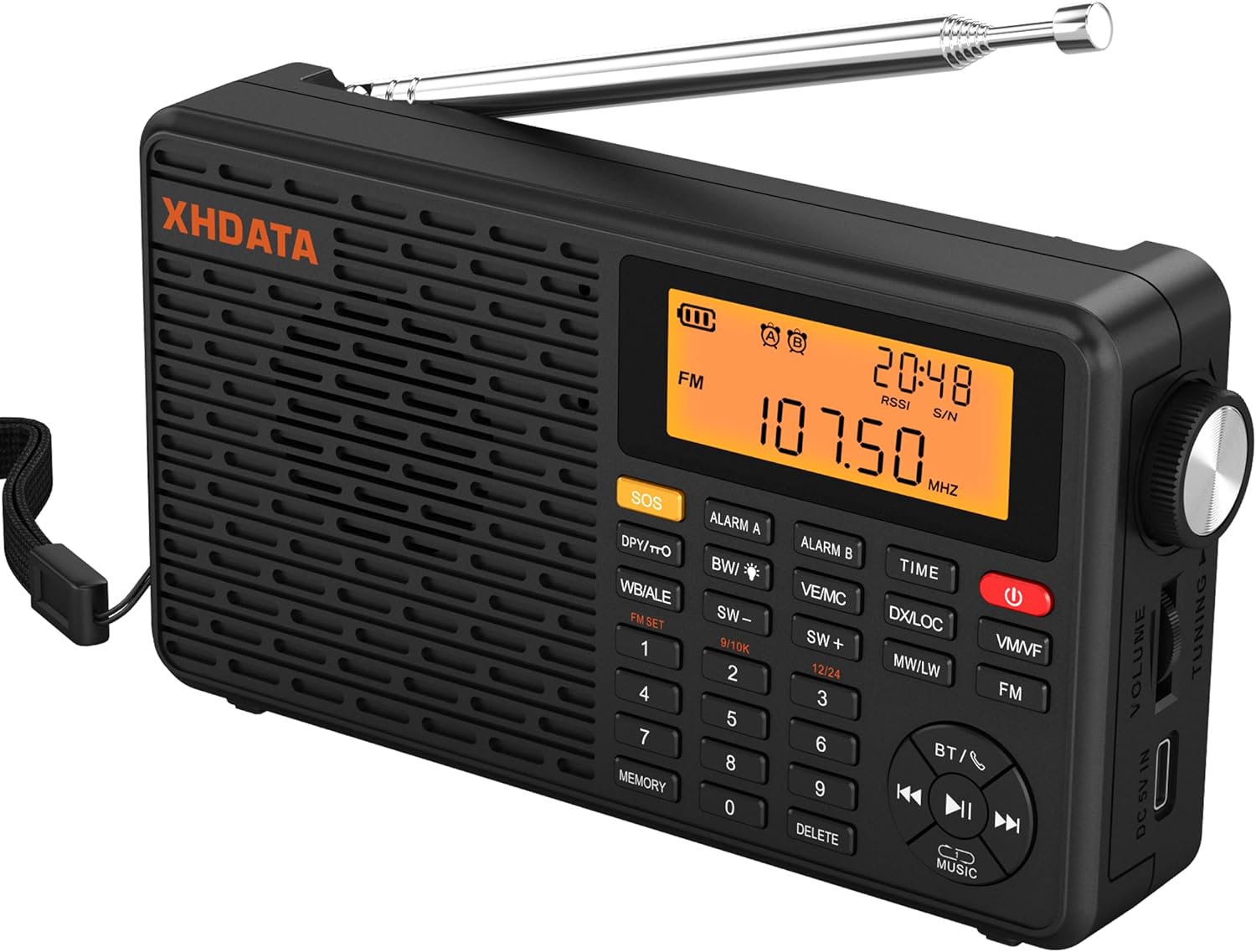 D109WB Portable Weather Radio with Bluetooth and SOS Alert