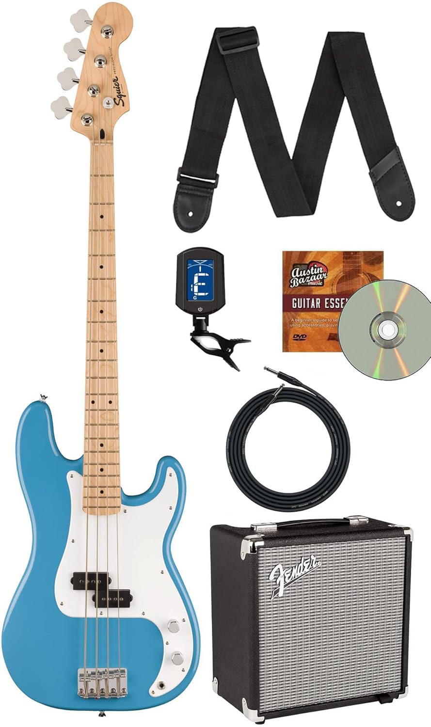 Fender Squier Precision Bass Guitar Bundle - California Blue