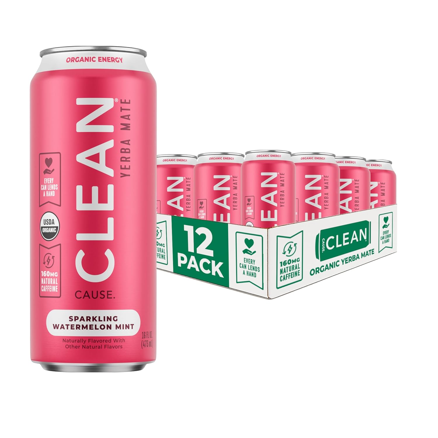 CLEAN Cause Sparkling Yerba Mate Tea - Watermelon Mint Flavor