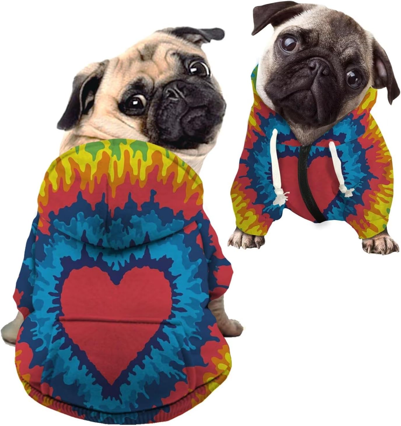 Tie-Dye Heart Dog Sweatshirt + Hat - Soft & Warm