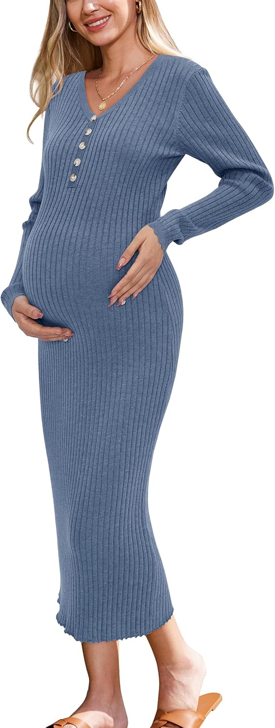 OUGES Women's Wool Blend Maternity Sweater Dress for Winter