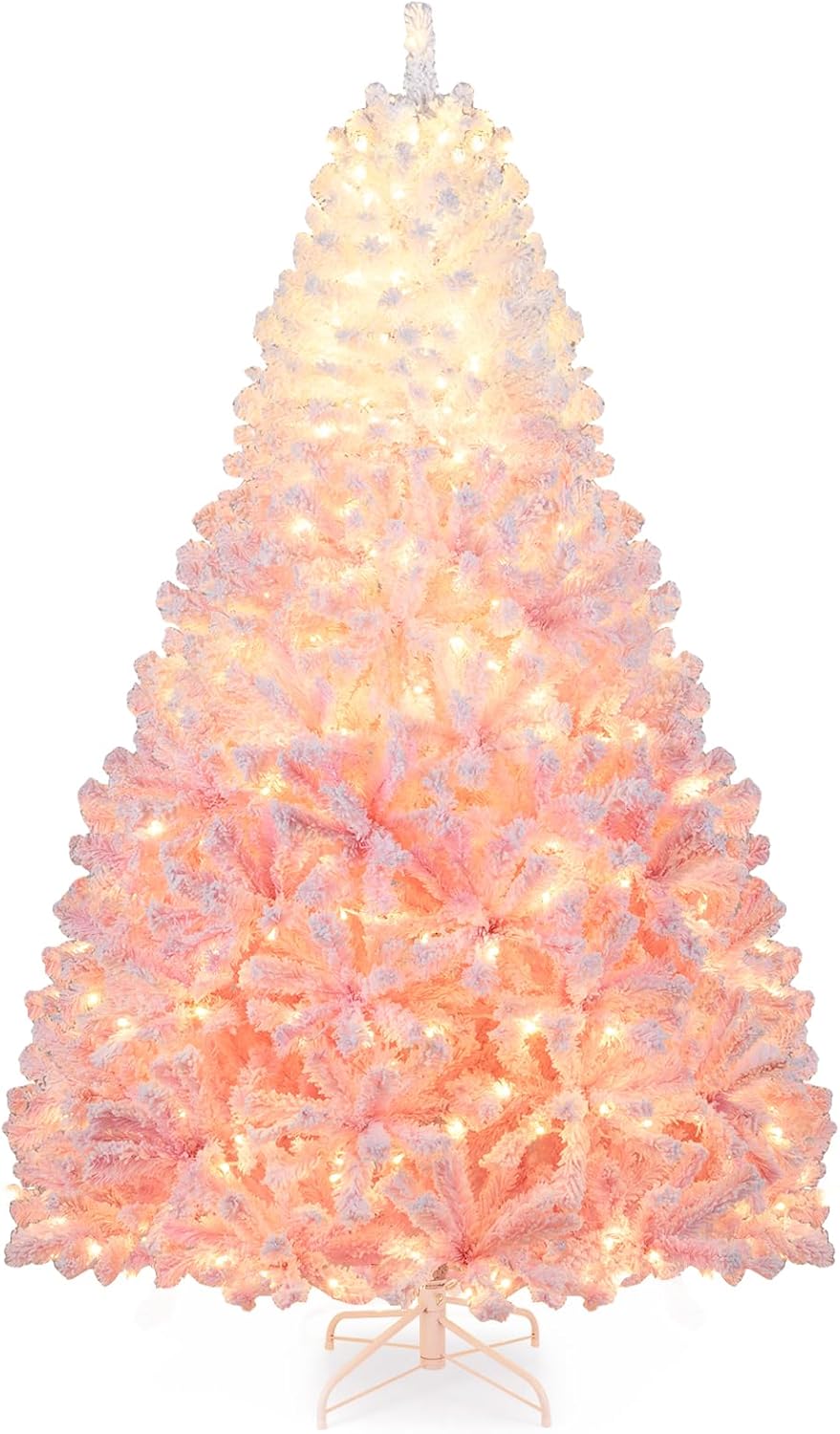 Goplus 7 FT Pre-Lit Snow Flocked Christmas Tree for Festive Cheer