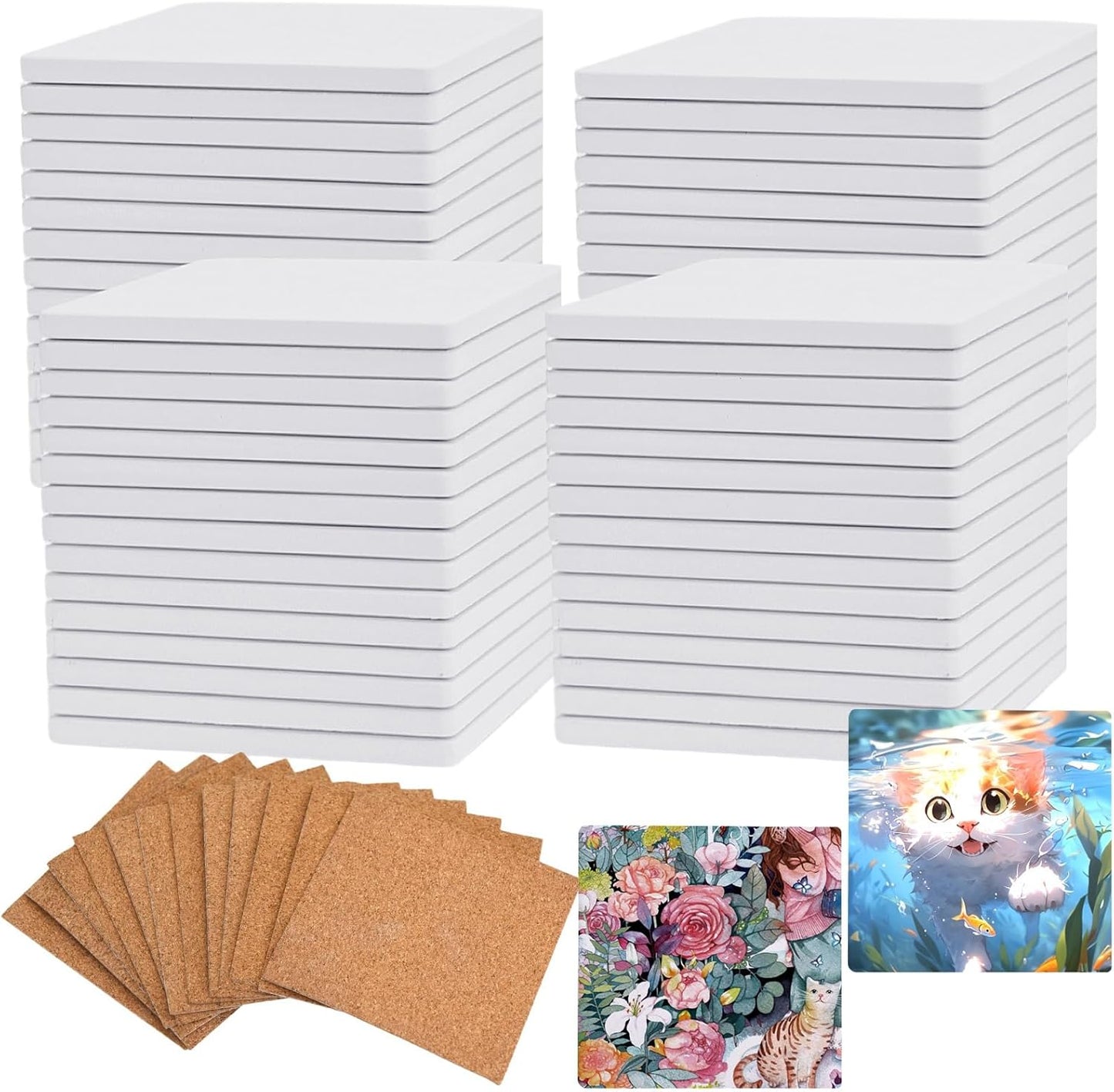 60 Pcs Ceramic Tiles for Crafts - Perfect for DIY Coasters