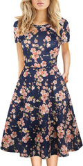 Women's Elegant Knee Length A-Line Dress - Vintage Floral on