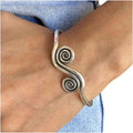 Sterling Silver Boho Cuff Bracelet with Spirals and Engravings
