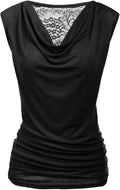Tank Top for Women Cowl Neck Ruched Side Shirring - Sexy Tunic