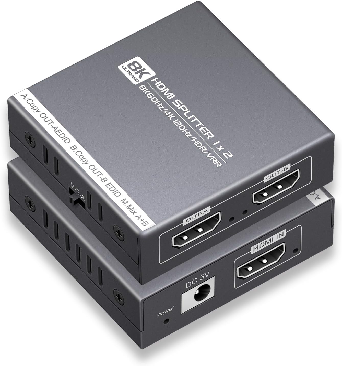 HDMI Splitter 1 in 2 Out for 8K 60Hz and 4K 120Hz Displays