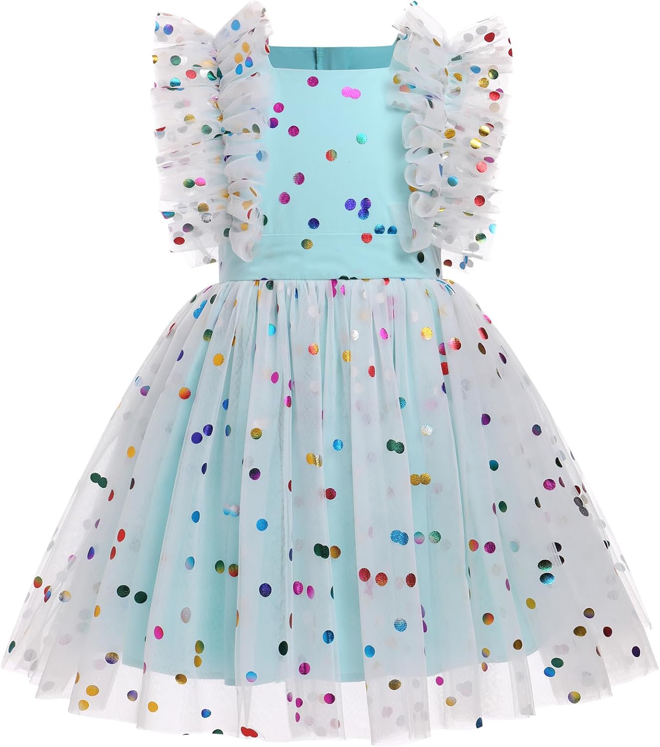 Girls Birthday Party Dress with Butterfly Daisy Polka Dots