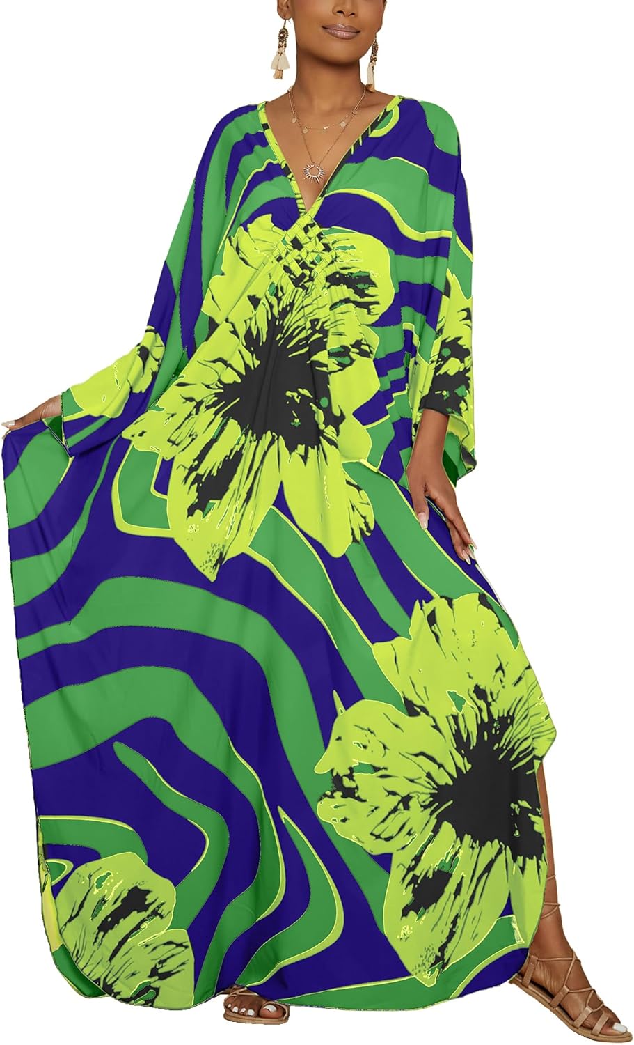 Bsubseach Women Floral Print Kaftan Dress for Summer Swimwear