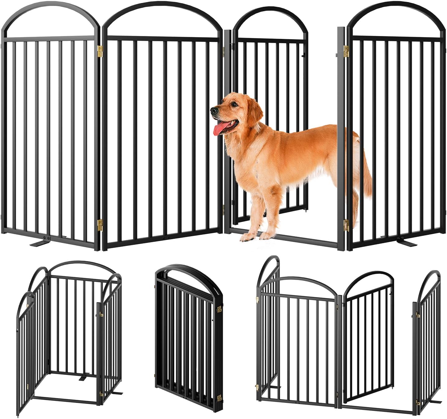 4 Panel Freestanding Dog Gates with Door for Indoor & Outdoor Use
