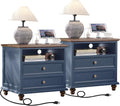 Set of 2 Farmhouse Nightstands Featuring Integrated Charging Ports