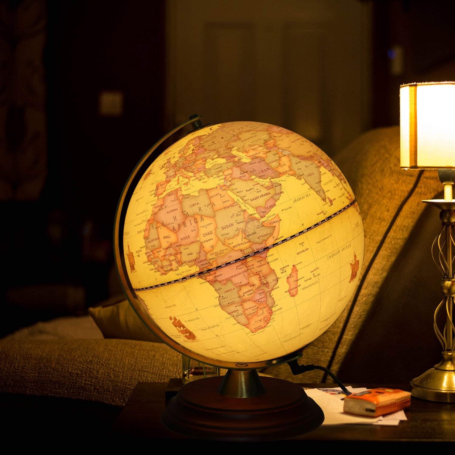 Illuminated World Globe with Wooden Stand for Home Decor
