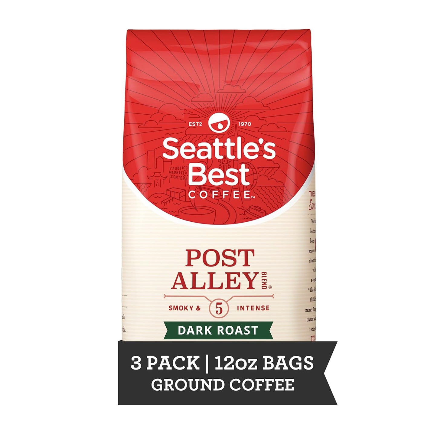 Seattle's Best Post Alley Dark Roast Coffee | 3-Pack 12oz Bags