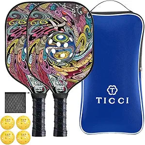 TICCI Pickleball Paddles Set of 2 with 4 Pickleballs & Bags