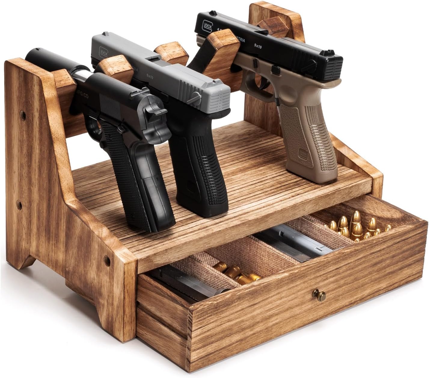Pistol Rack Gun Safe - Real Wood Handgun Rack Holder for Storage