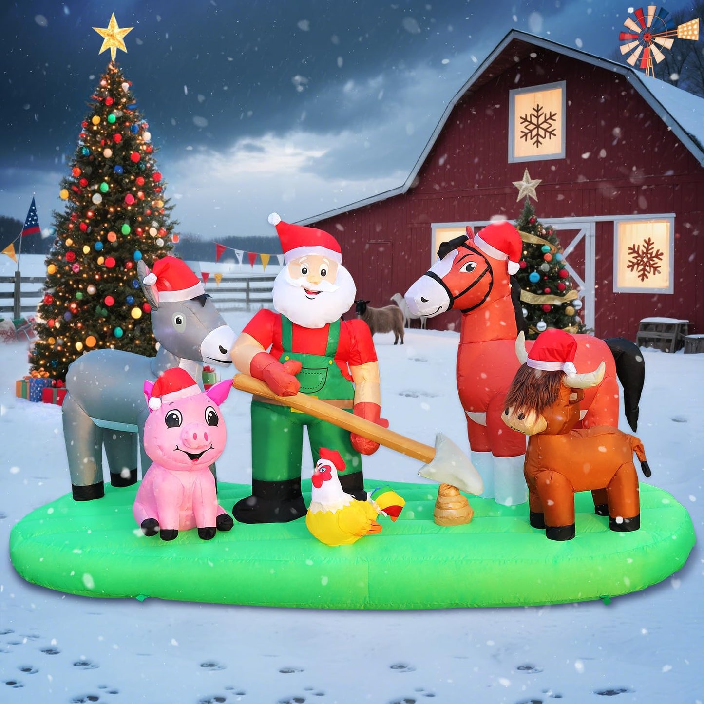 7FT Christmas Inflatable Santa Claus Farm Scene with Animals