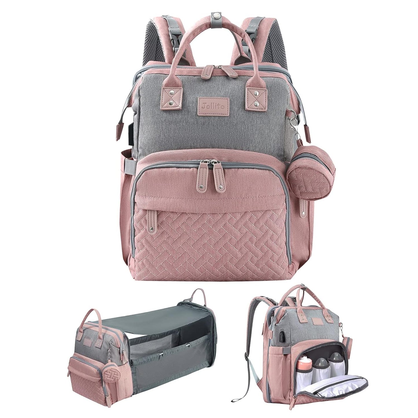 JOLLITO Baby Diaper Bag Backpack with Changing Station Features