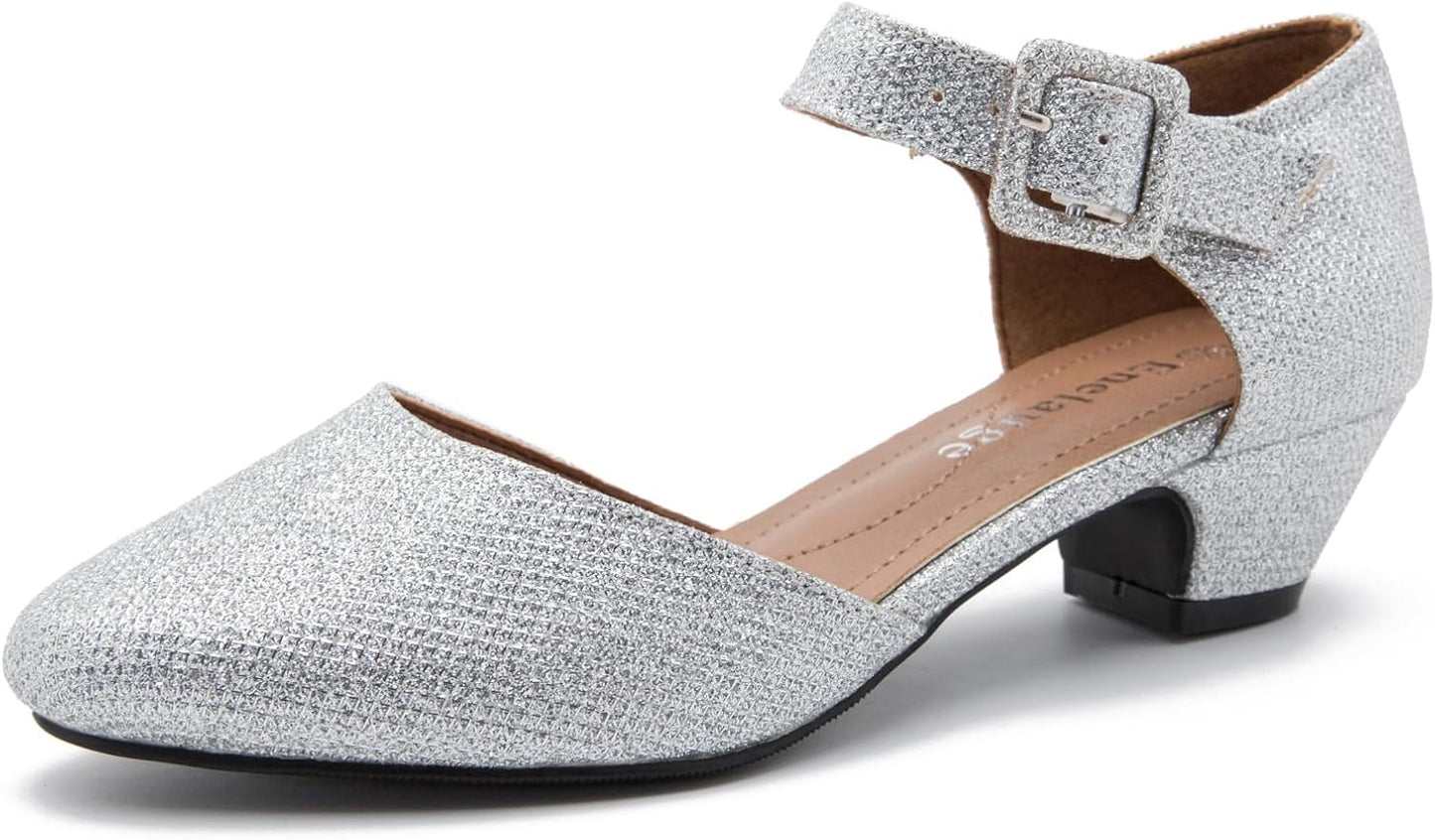 Stylish Women's Ankle Strap Closed Toe Low Chunky Heel Pumps