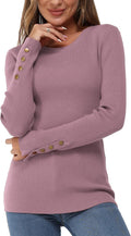 Women's Fall Fashion Crew Neck Button Stretch Sweater - Slim Fit