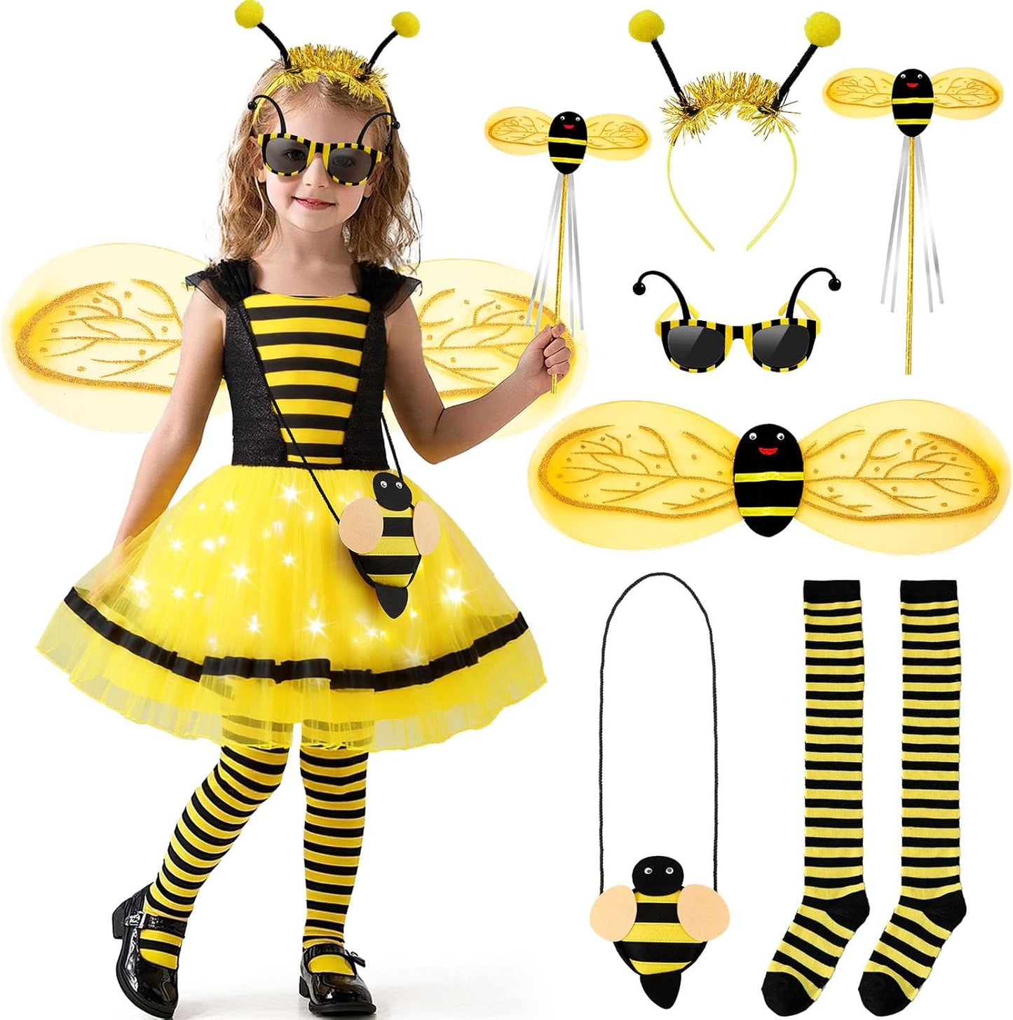 Latocos 8pcs Bee Costume Set for Kids with Light Up Features