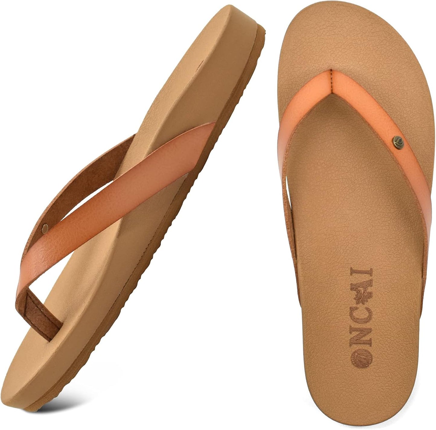ONCAI Leather Strap Flip Flops - Comfort & Support