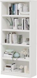 70-Inch Tall White Bookcase 5-Tier Open Storage - Sturdy Home Shelf