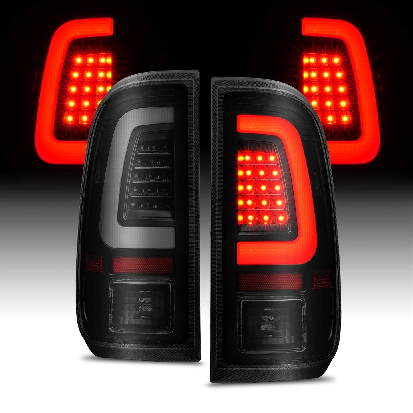 AmeriLite Dark Black C-Type LED Tube Tail Lights for Ford Super Duty