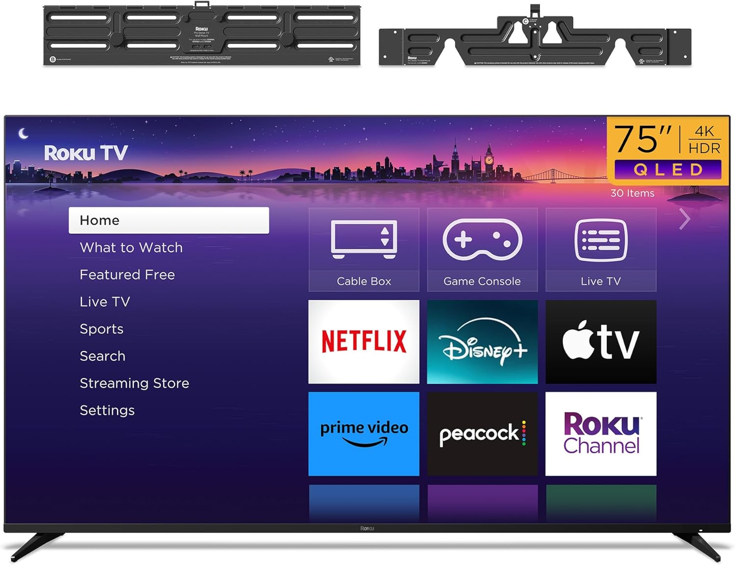 Roku Smart TV 75-Inch Pro Series QLED with Wall Mount Bundle