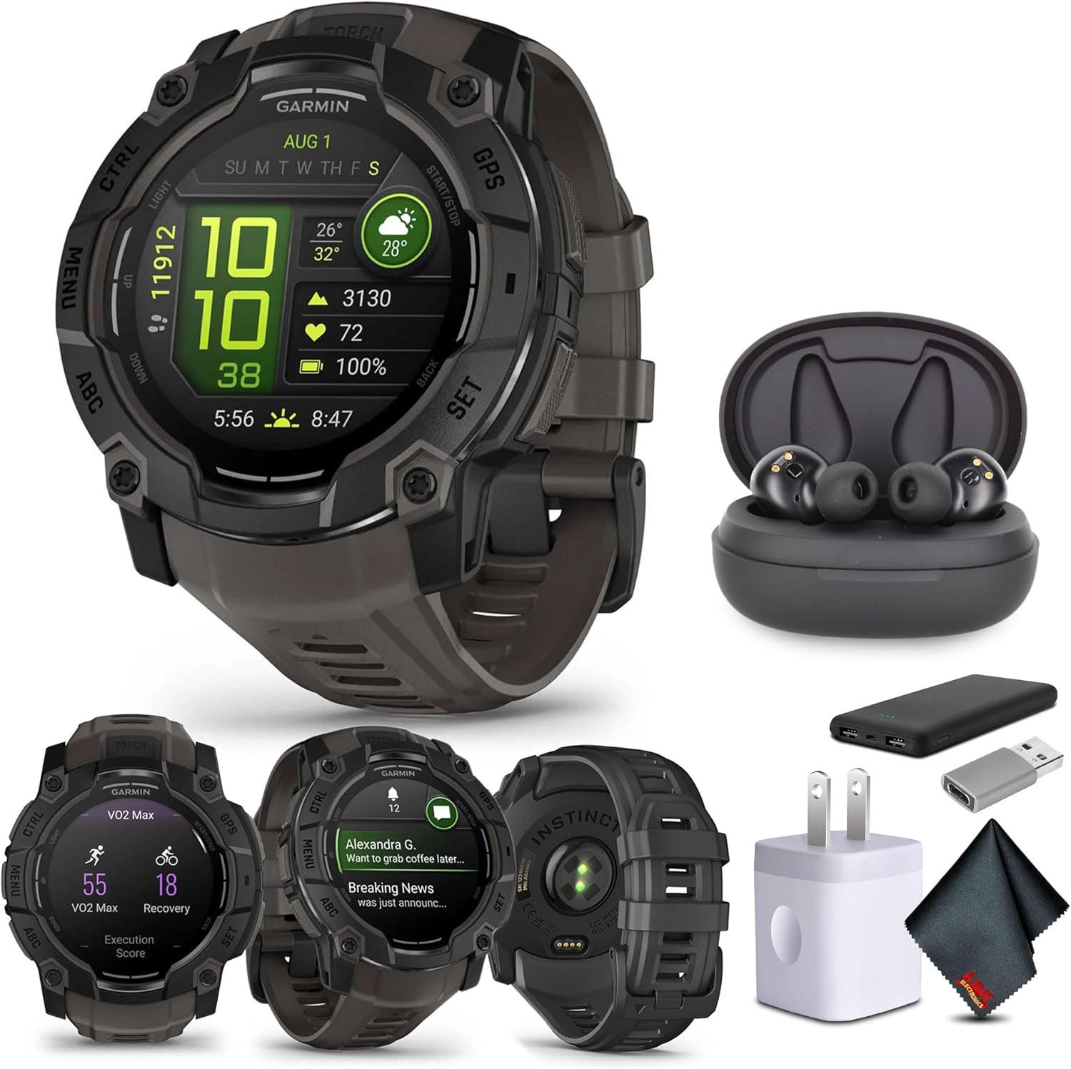 Garmin Instinct 3 GPS Smartwatch with AMOLED Display & Bundle
