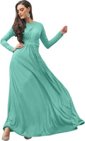 Light Mint Green Womens Long Sleeve Empire Waist Maxi Dress - Flowy