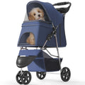 Pet Stroller 3-Wheel Navy Blue for Small/Medium Pets - Foldable Travel