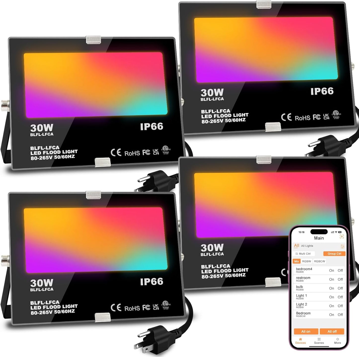 Smart RGB LED Flood Light Outdoor 30W with APP Control Features
