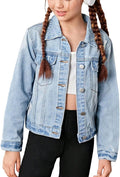WDIRARA Girl's Ripped Flap Pocket Button Front Denim Jacket Girls