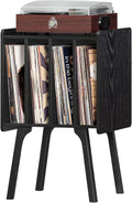 LELELINKY Record Player Stand with 4 Cabinets - Rustic Black Vinyl