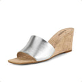 Wedge Sandals for Women Square Toe Slip On Wedge Mules - Wood Grain