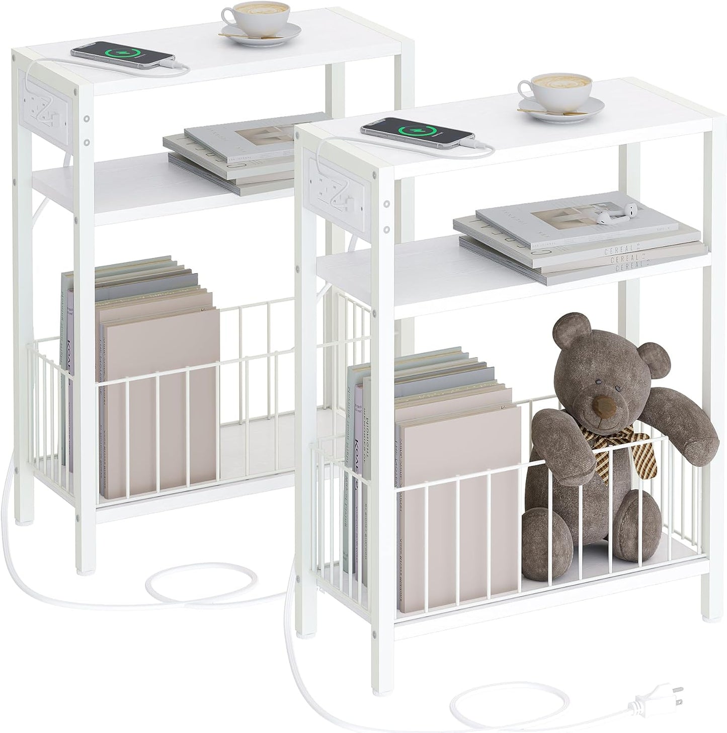 Narrow Side Table with Charging Station for Small Spaces