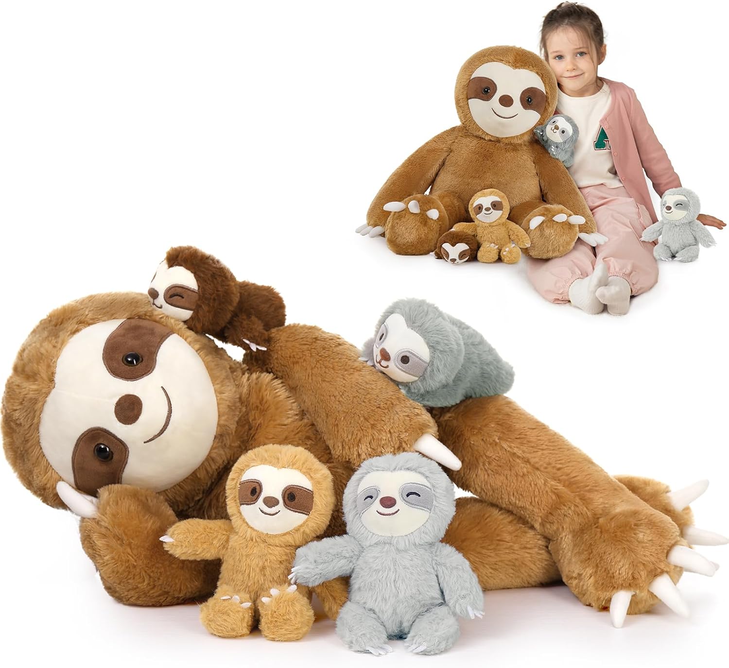 MaoGoLan Sloth Stuffed Animal Set for Kids, 5 Plush Toys