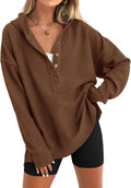 PRETTYGARDEN Oversized V Neck Hoodie Button Down Pullover - Casual